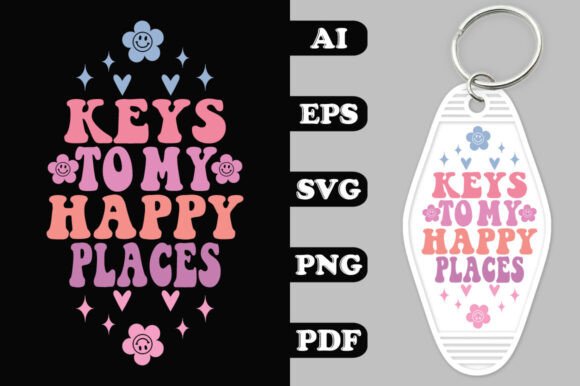 Keys to My Happy Places Groovy Key Chain