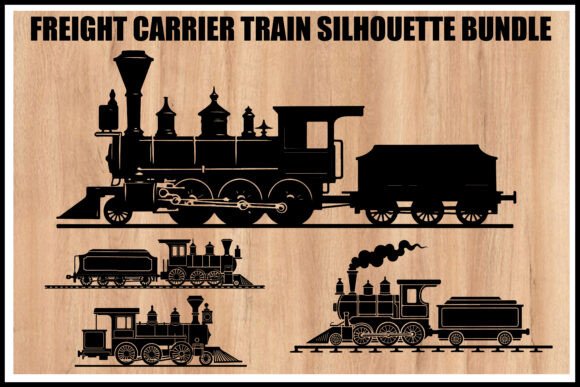 Vintage Freight Train Silhouette Set
